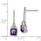 Sterling Silver Rhodium Plated Diamond And Amethyst Post Earrings