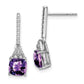 Sterling Silver Rhodium Plated Diamond And Amethyst Post Earrings