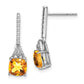 Sterling Silver Rhodium Plated Diamond And Citrine Post Earrings