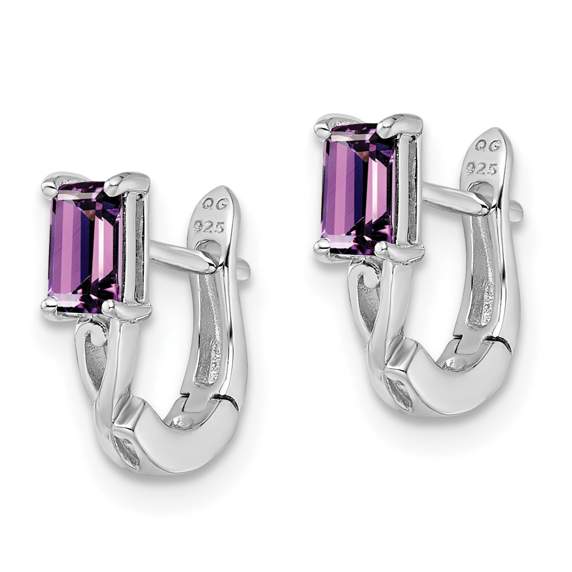 Sterling Silver Rhodium Plated Amethyst Hinged Hoop Earrings