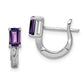 Sterling Silver Rhodium Plated Amethyst Hinged Hoop Earrings