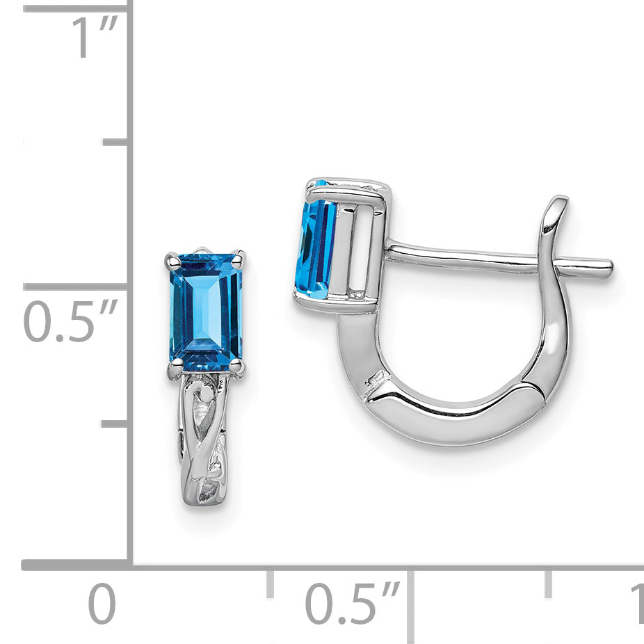 Sterling Silver Rhodium Plated Blue Topaz Hinged Hoop Earrings