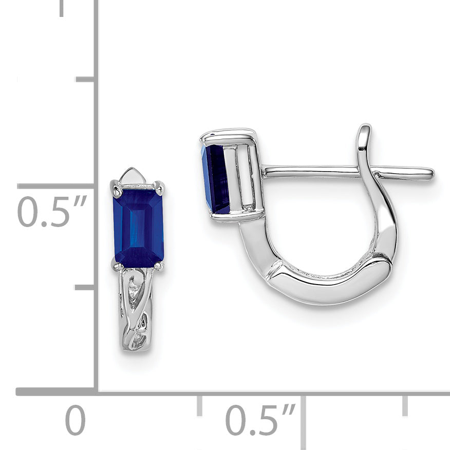 Sterling Silver Rhodium Plated Sapphire Hinged Hoop Earrings