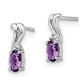 Sterling Silver Rhodium Plated Diamond And Amethyst Oval Post Earrings