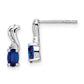 Sterling Silver Rhodium Plated Diamond & Sapphire Oval Post Earrings