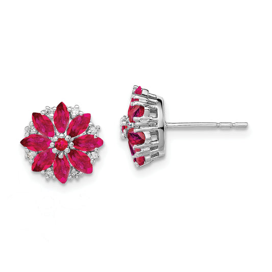 Sterling Silver Rhodium-Plated Diamond & Ruby Earrings