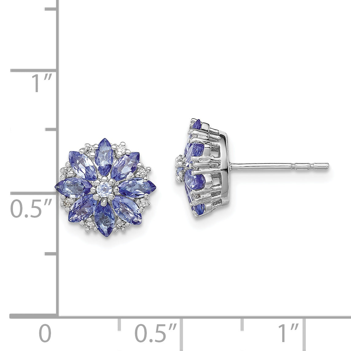 Sterling Silver Rhodium Plated Diamond & Tanzanite Post Earrings