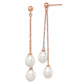 Sterling Silver Rose-Tone 7-8mm White Teardrop Fwc Pearl Dangle Earrings