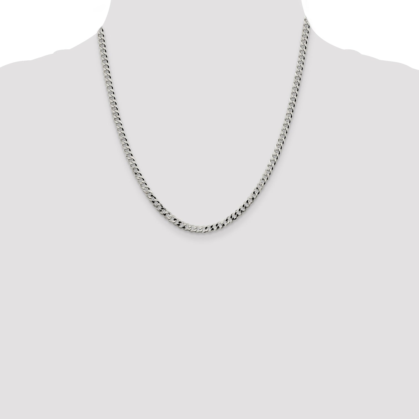 20 Inch Sterling Silver 4mm Beveled Curb Chain