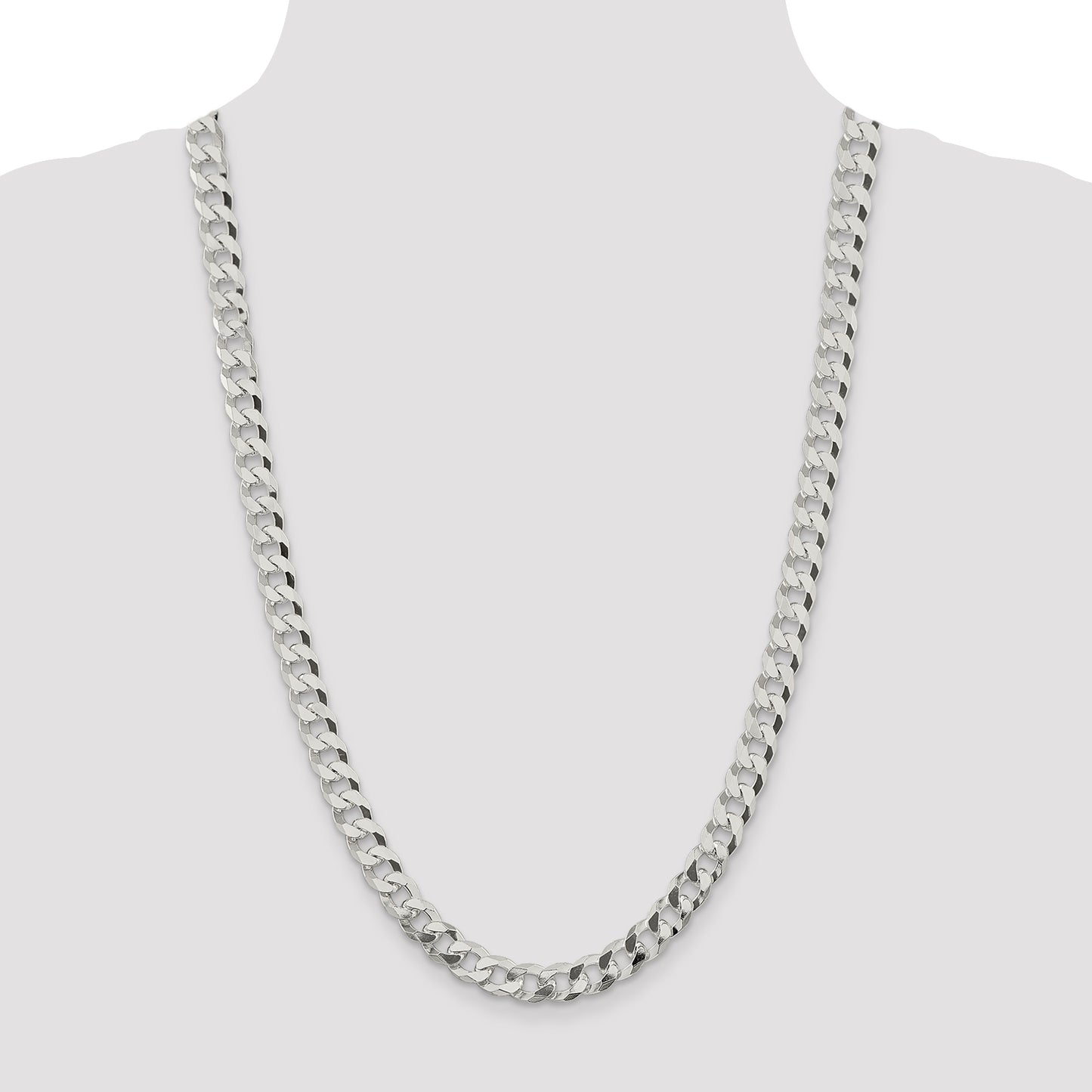 26 Inch Sterling Silver 8.5mm Beveled Curb Chain