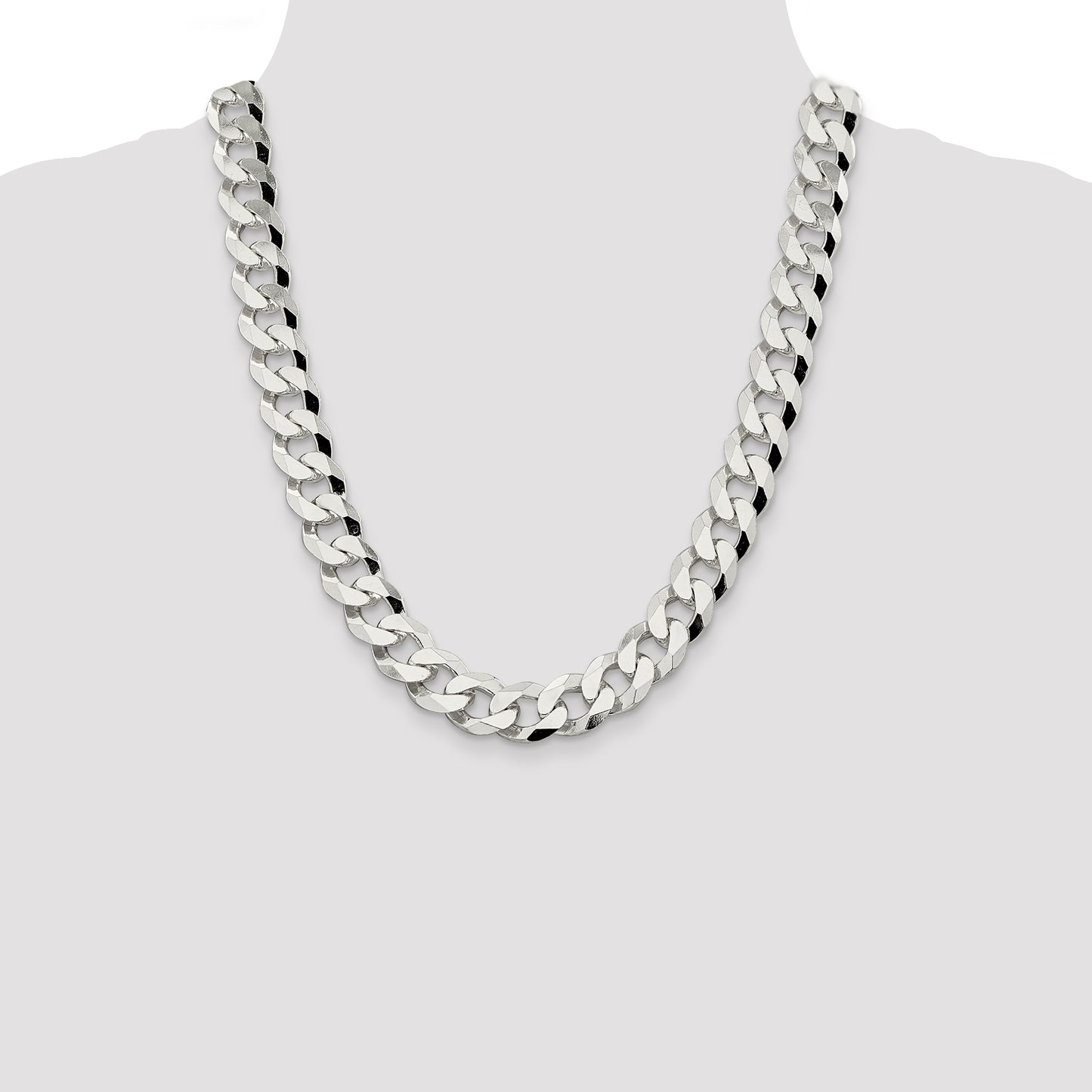 22 Inch Sterling Silver 14mm Beveled Curb Chain