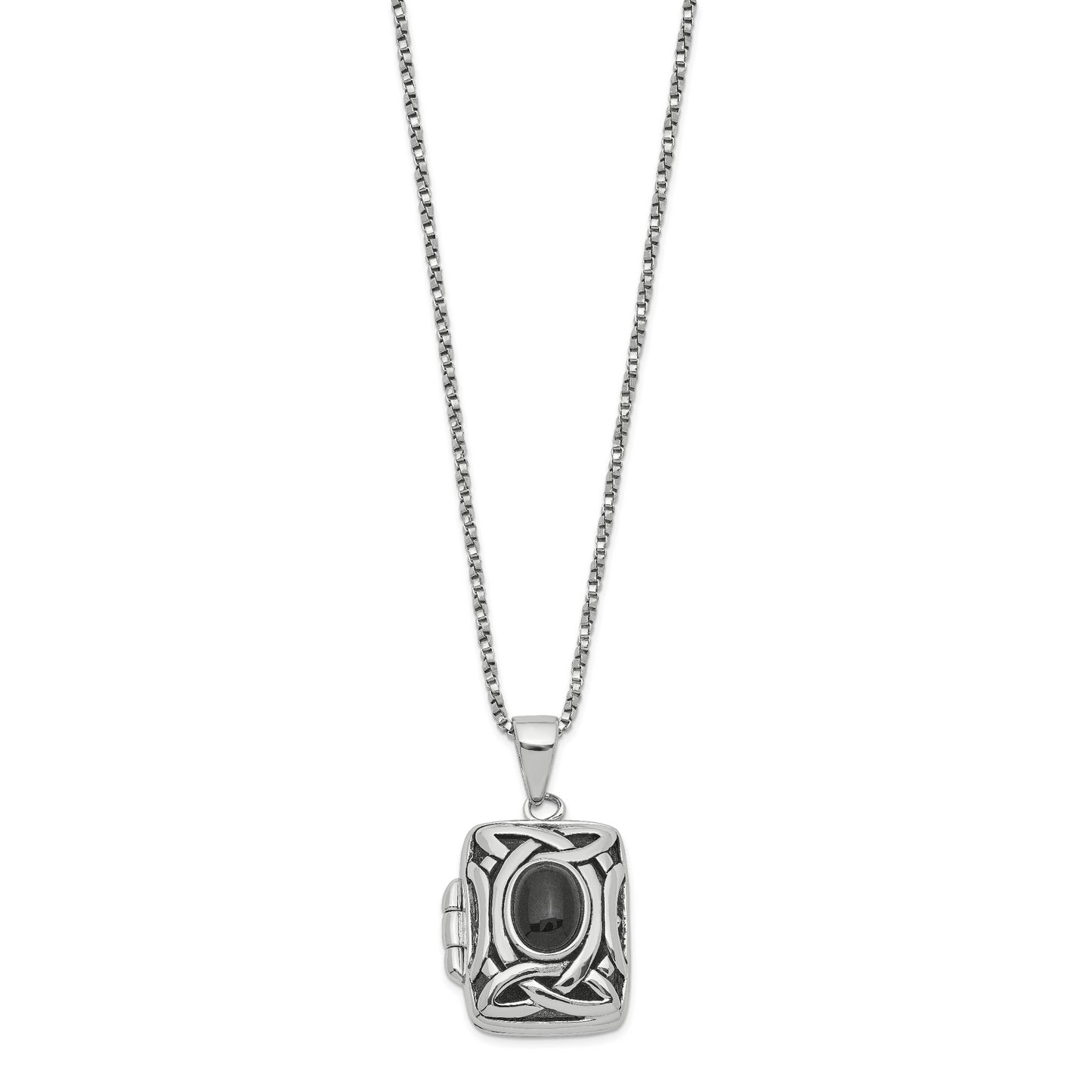 Sterling Silver Rhodium-Plated Oval Onyx Rectangle 22mm Locket 18 Inch Necklace