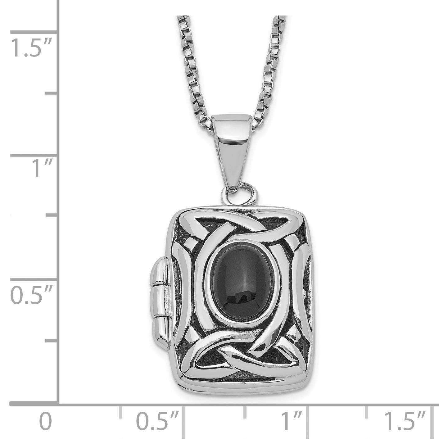 Sterling Silver Rhodium-Plated Oval Onyx Rectangle 22mm Locket 18 Inch Necklace