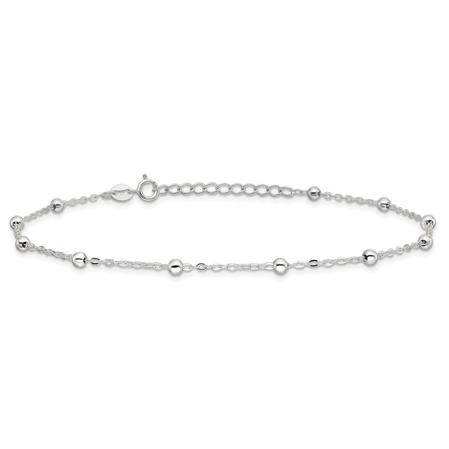 9 Inch Sterling Silver 1mm Beaded Chain 9In Plus 1In Ext. Anklet