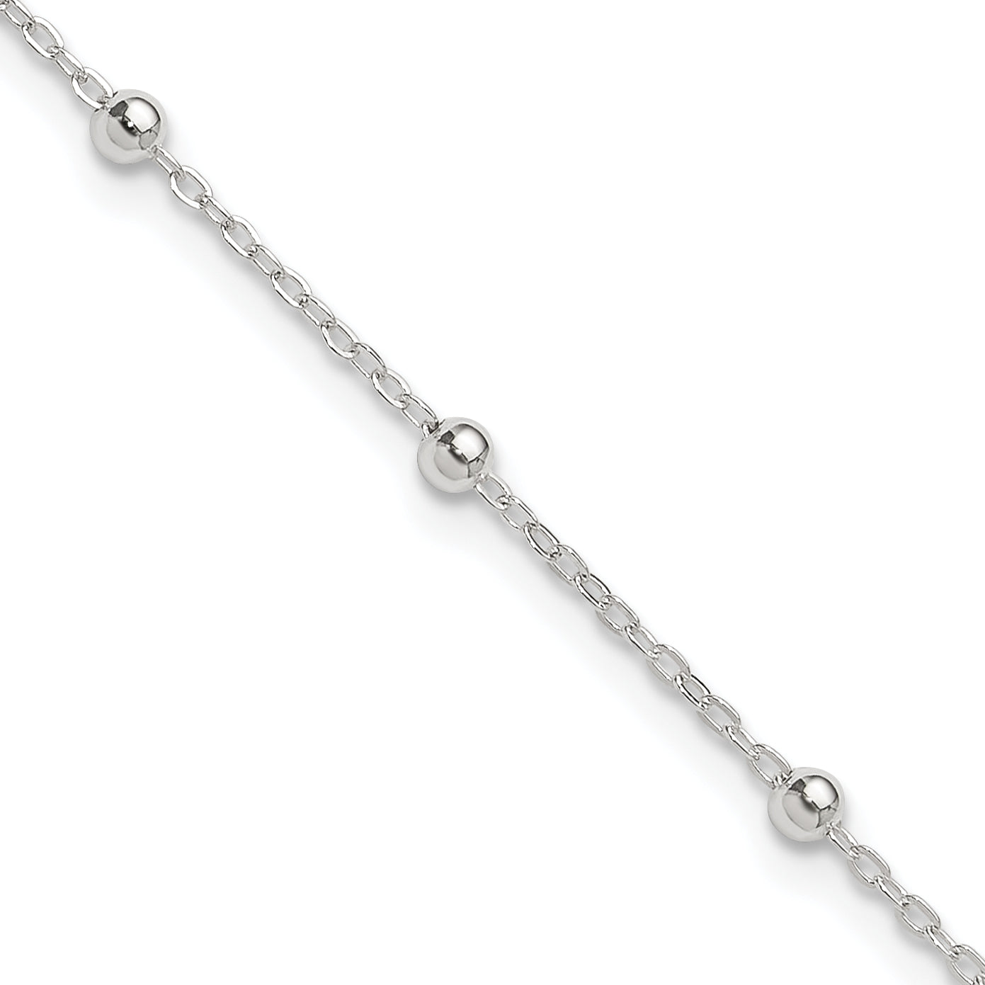 9 Inch Sterling Silver 1mm Beaded Chain 9In Plus 1In Ext. Anklet