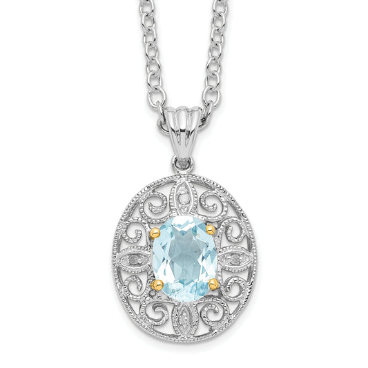 Sterling Silver Brilliant Gemstones With 14K Accent Rhodium-Plated Sky Blue Topaz And Diamond 18 Inch Necklace 2 Extender