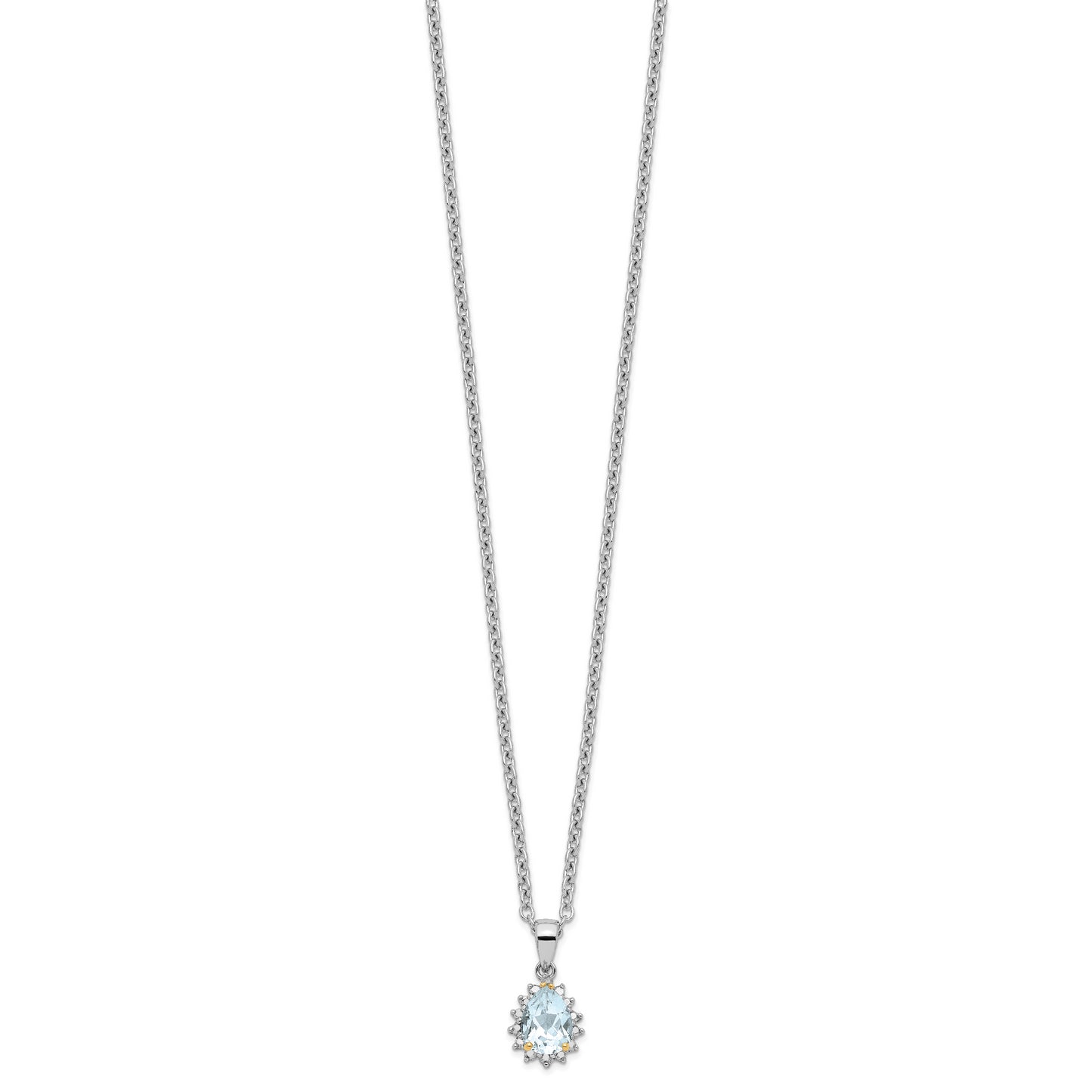 Sterling Silver Brilliant Gemstones With 14K Accent Rhodium-Plated Sky Blue Topaz And Diamond 18 Inch Necklace 2 Extender