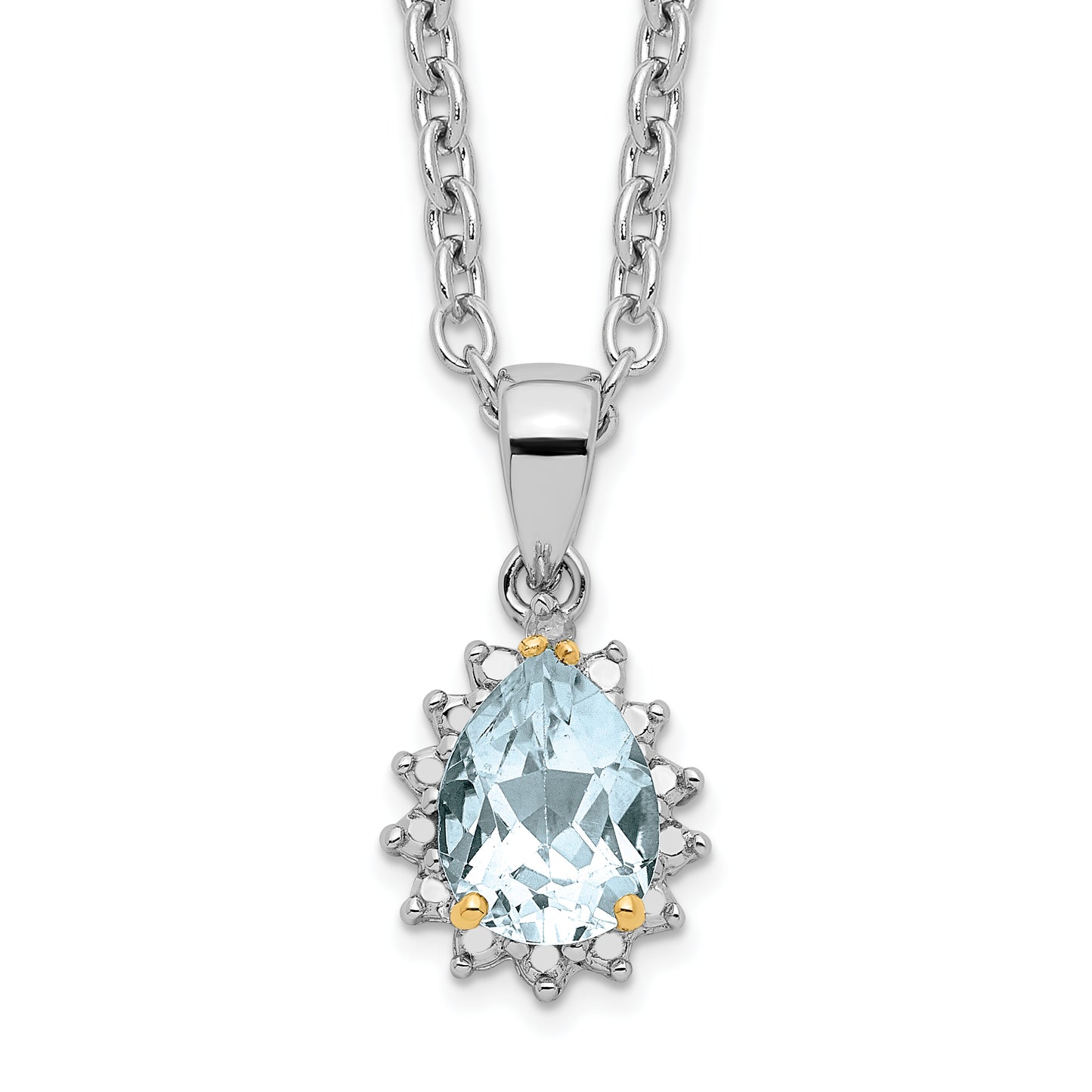 Sterling Silver Brilliant Gemstones With 14K Accent Rhodium-Plated Sky Blue Topaz And Diamond 18 Inch Necklace 2 Extender