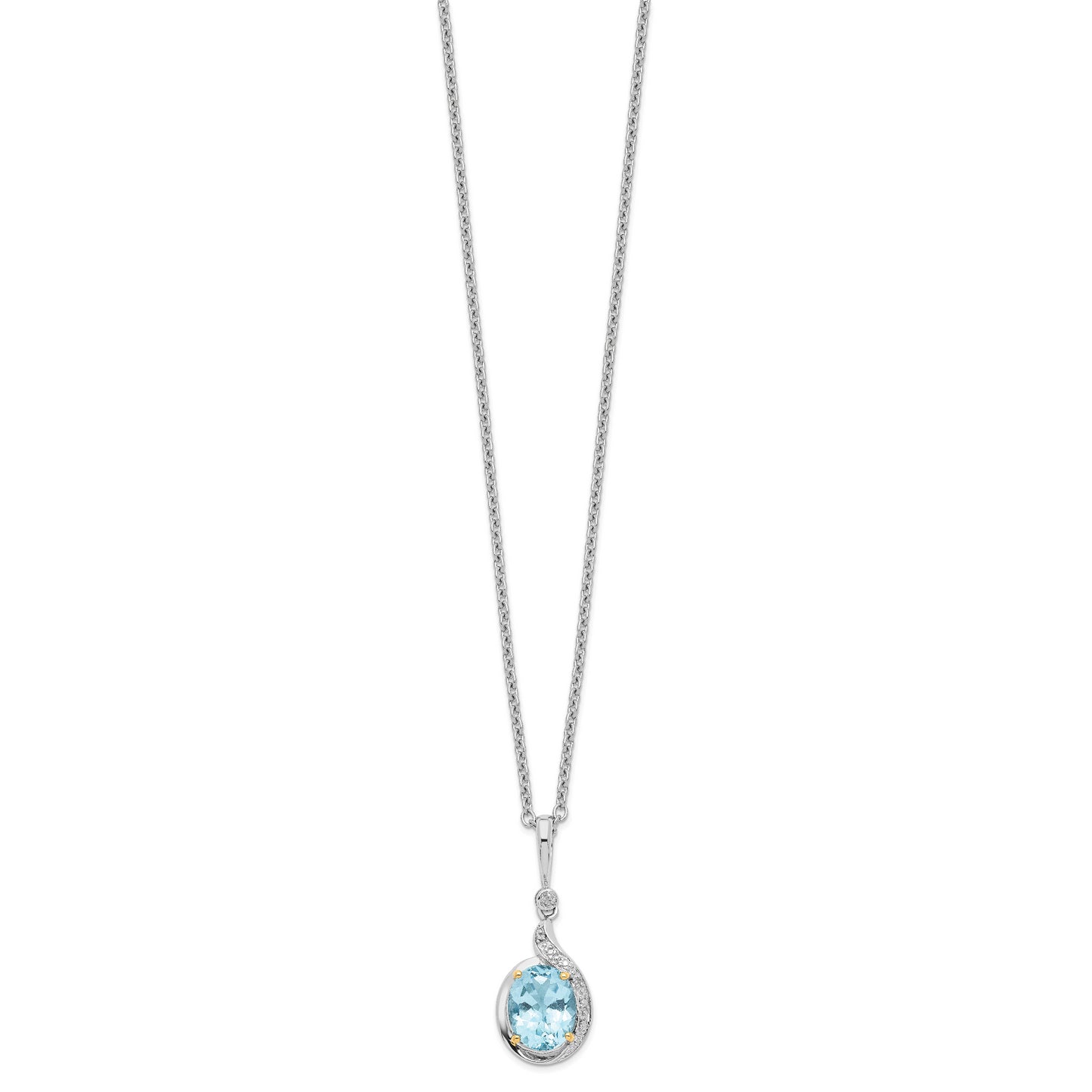 Sterling Silver Brilliant Gemstones With 14K Accent Rhodium-Plated Sky Blue Topaz And Diamond 18 Inch Necklace 2 Extender