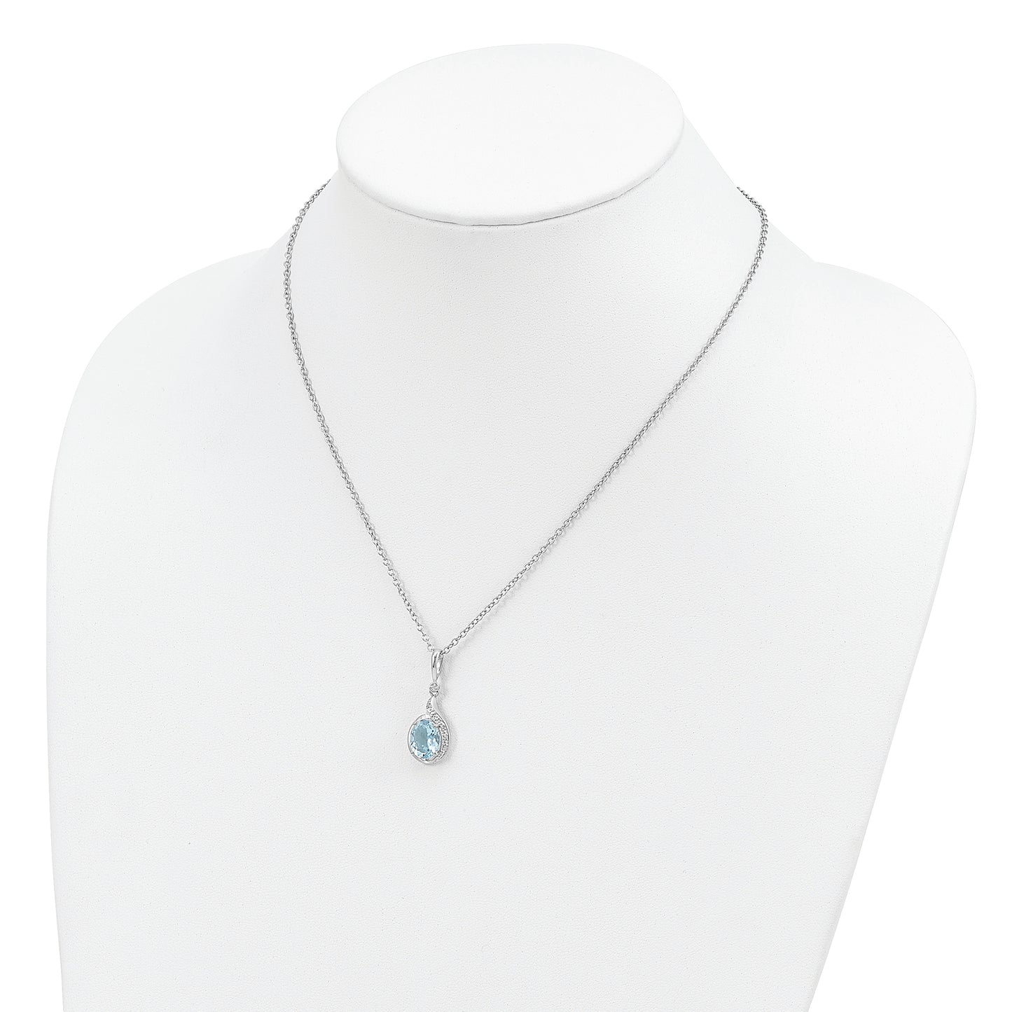 Sterling Silver Brilliant Gemstones With 14K Accent Rhodium-Plated Sky Blue Topaz And Diamond 18 Inch Necklace 2 Extender