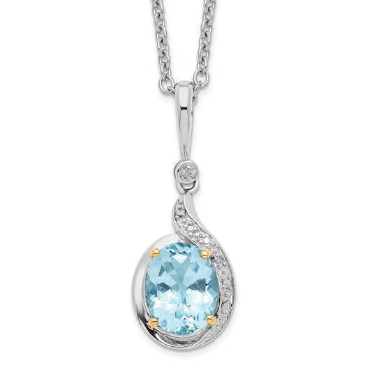 Sterling Silver Brilliant Gemstones With 14K Accent Rhodium-Plated Sky Blue Topaz And Diamond 18 Inch Necklace 2 Extender