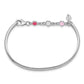 4.9 Inch Sterling Silver Rhodium-Plated Polished & Beaded Crystal Multi-Color Enameled Princess With Chain Baby Bangle