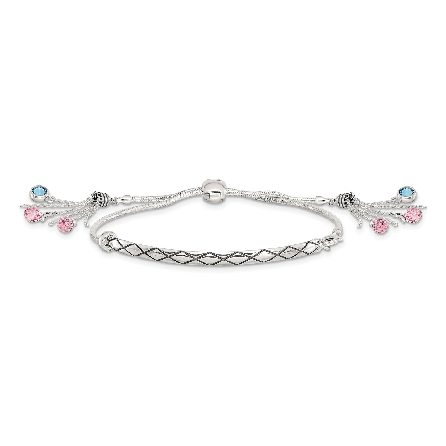 Sterling Silver Antiqued Crystal Briolette Adjustable Bracelet