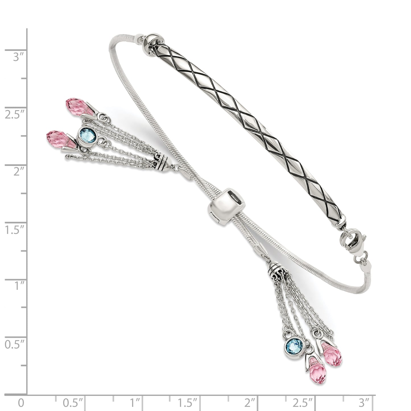 Sterling Silver Antiqued Crystal Briolette Adjustable Bracelet