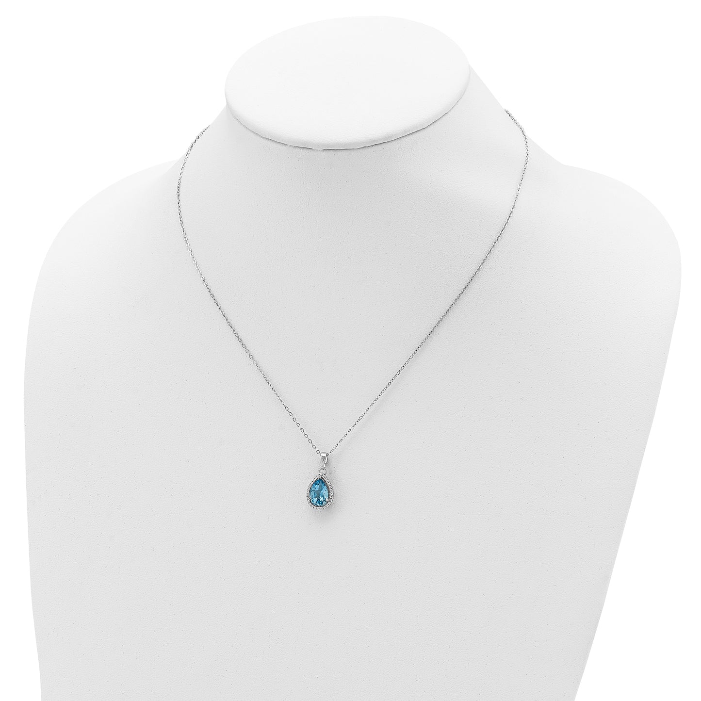 Sterling Silver Rhodium Polished Blue Topaz & Cz Necklace