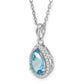 Sterling Silver Rhodium Polished Blue Topaz & Cz Necklace