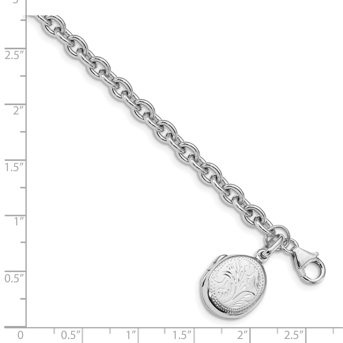 7.25 Inch Sterling Silver Rhodium-Plated Textured Oval Locket Bracelet