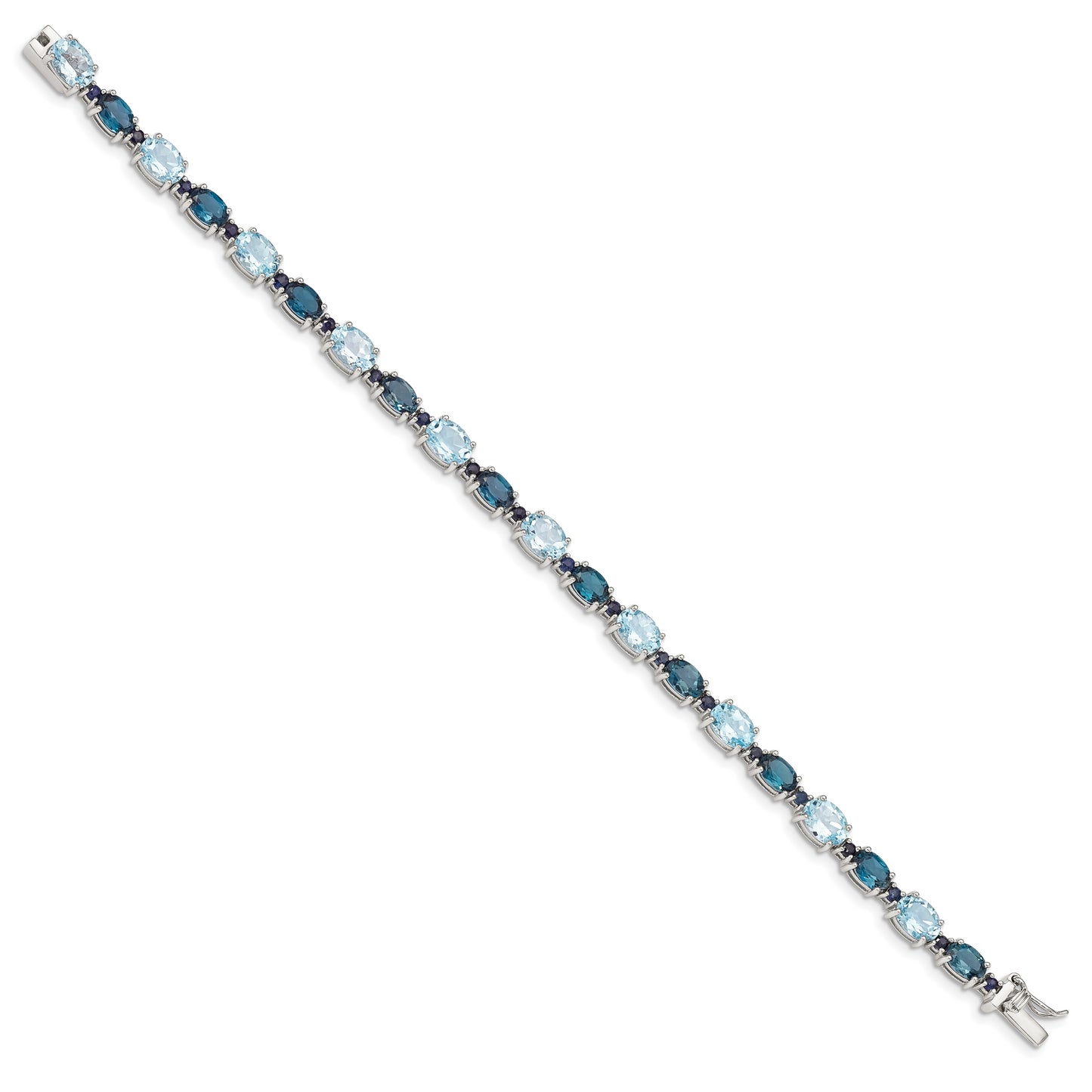 7.25 Inch Sterling Silver Rhodium-Plated London Blue/Sky Blue Topaz Bracelet