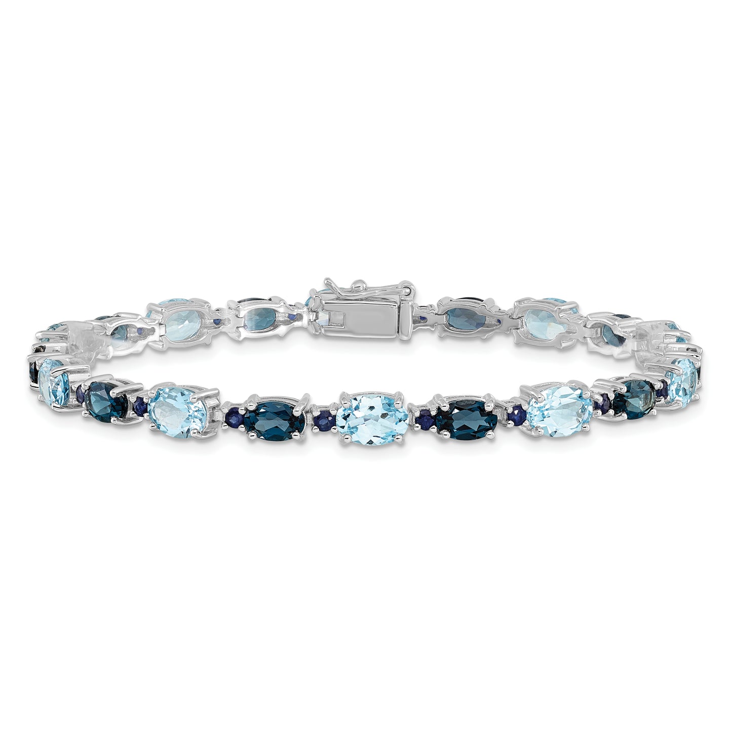 7.25 Inch Sterling Silver Rhodium-Plated London Blue/Sky Blue Topaz Bracelet