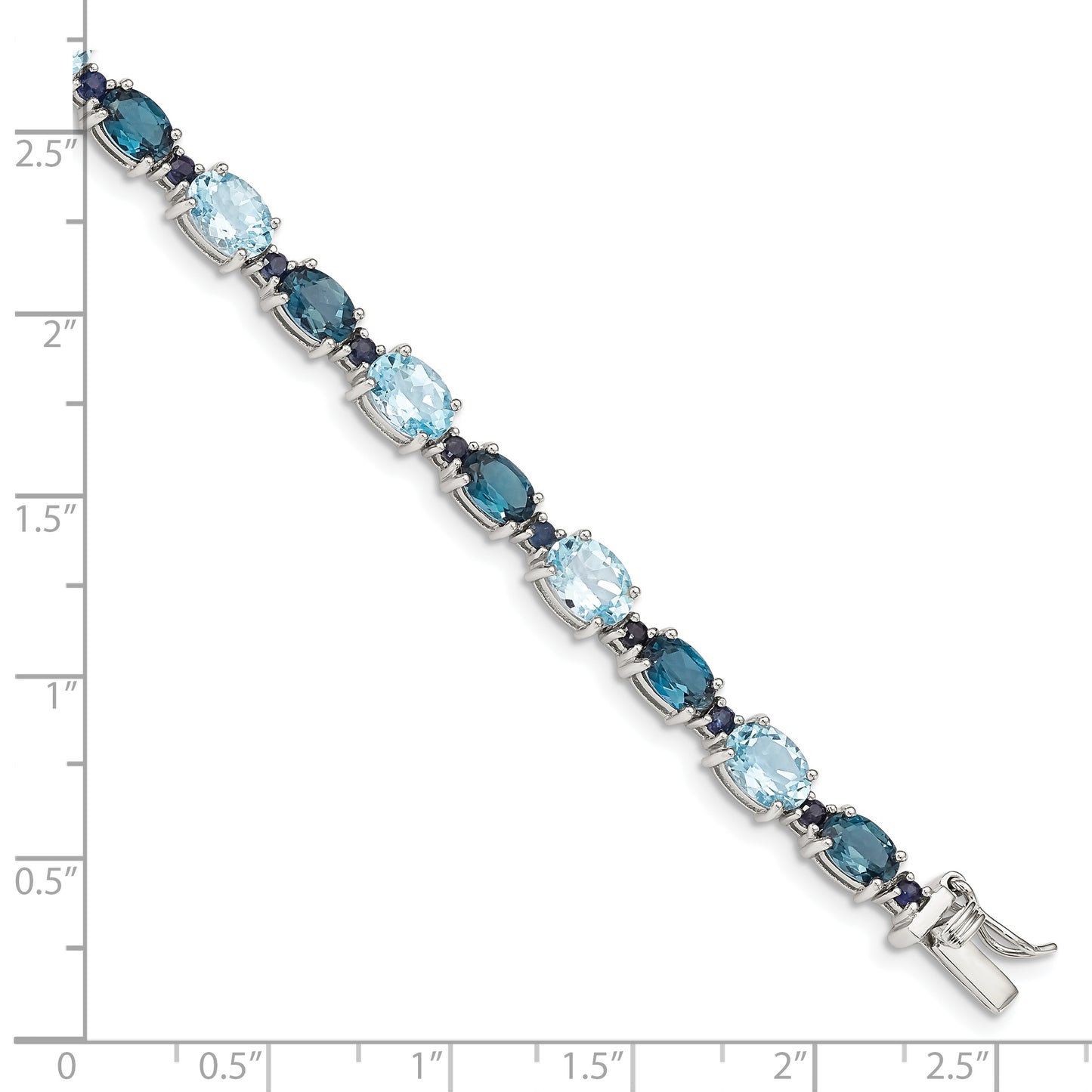 7.25 Inch Sterling Silver Rhodium-Plated London Blue/Sky Blue Topaz Bracelet