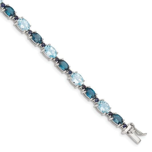 7.25 Inch Sterling Silver Rhodium-Plated London Blue/Sky Blue Topaz Bracelet