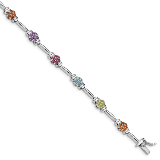 7.5 Inch Sterling Silver Rhodium-Plated Multi-Gemstone Bracelet