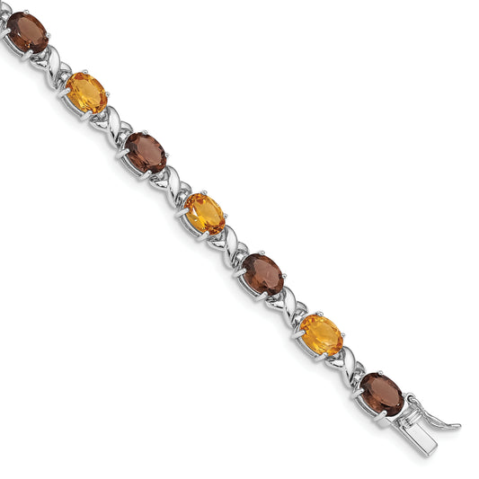 7.5 Inch Sterling Silver Rhod-Pltd Smoky Quartz/Citrine/Wh.Topaz Bracelet