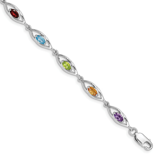 7.5 Inch Sterling Silver Rhod-Plat Amethyst Topaz Peridot Citrine Garnet Bracelet