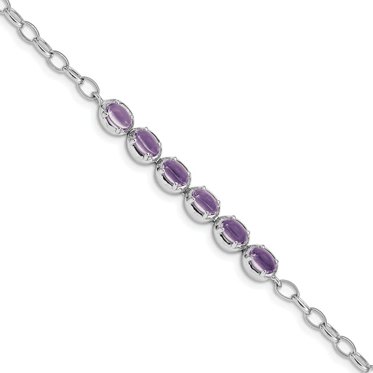 8 Inch Sterling Silver Rhodium-Plated Amethyst Bracelet