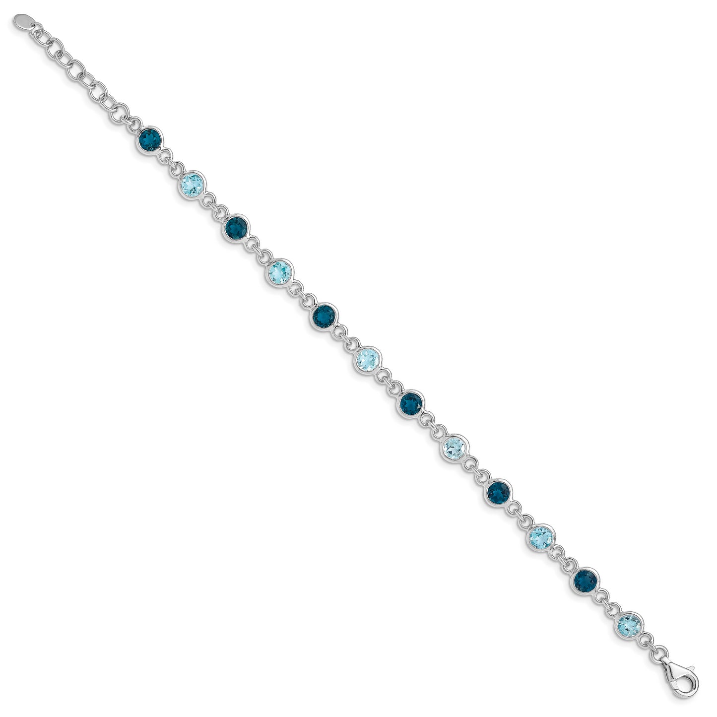 8 Inch Sterling Silver Rhod-Plat London And Light Swiss Blue Topaz Bracelet