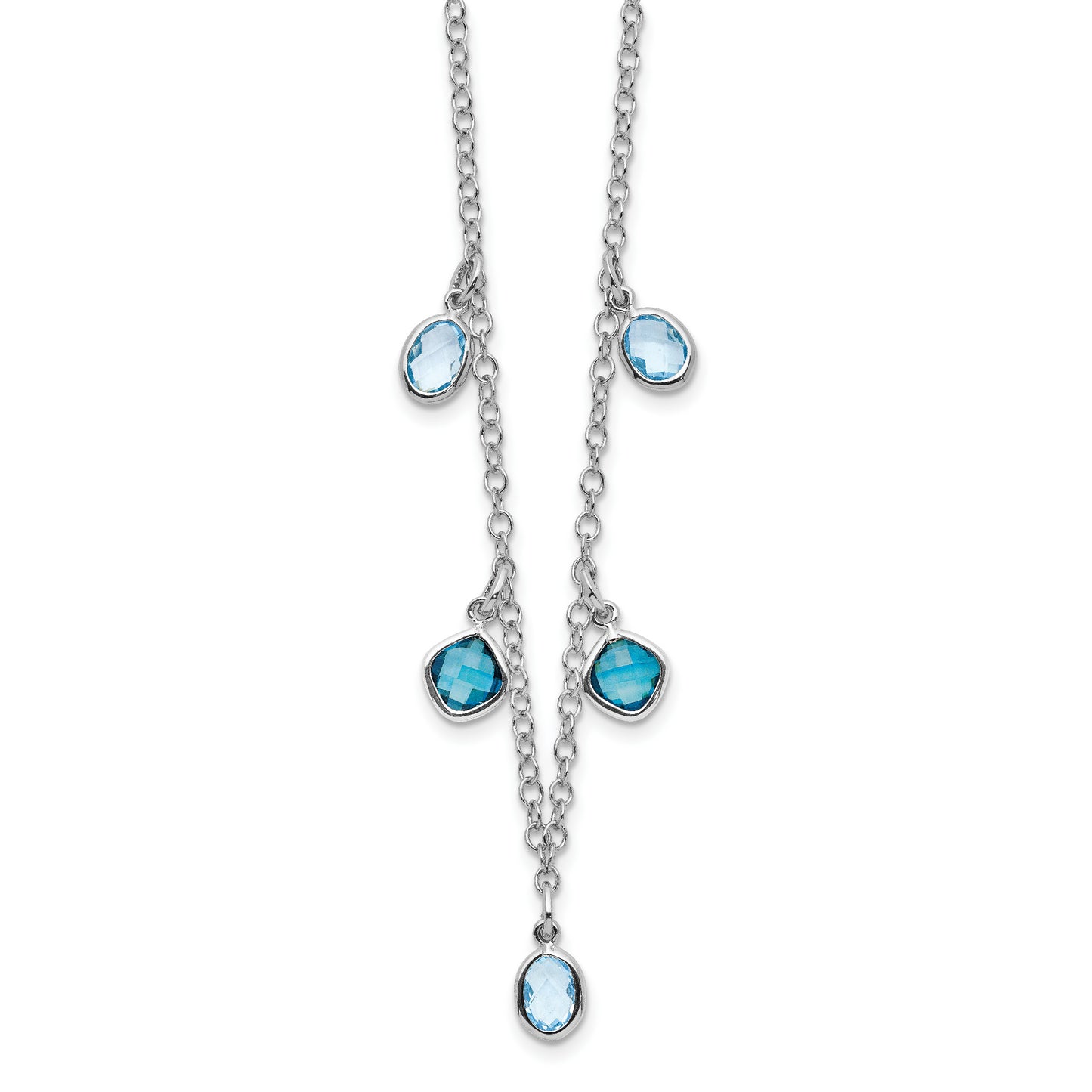 Sterling Silver Rhod-Plat London And Sky Blue Topaz W/ 2In Ext. Necklace