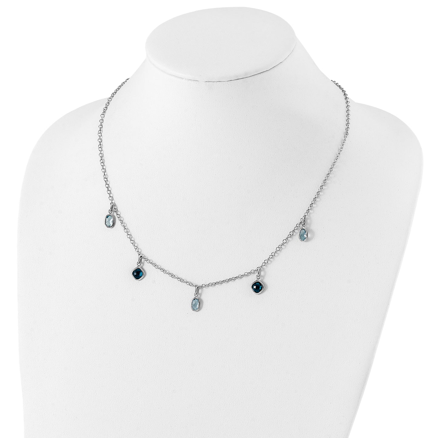 Sterling Silver Rhod-Plat London And Sky Blue Topaz W/ 2In Ext. Necklace