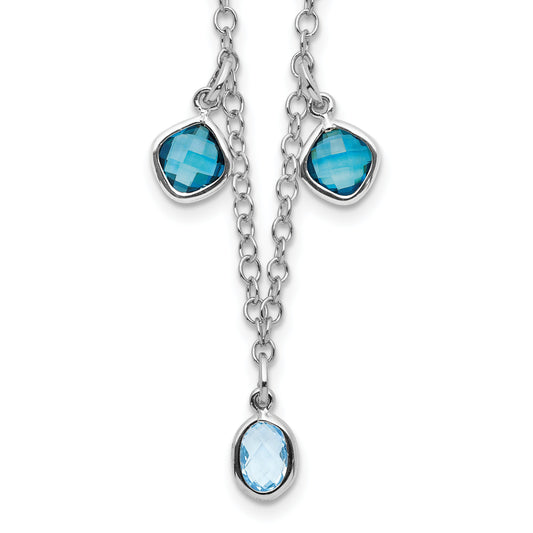 Sterling Silver Rhod-Plat London And Sky Blue Topaz W/ 2In Ext. Necklace