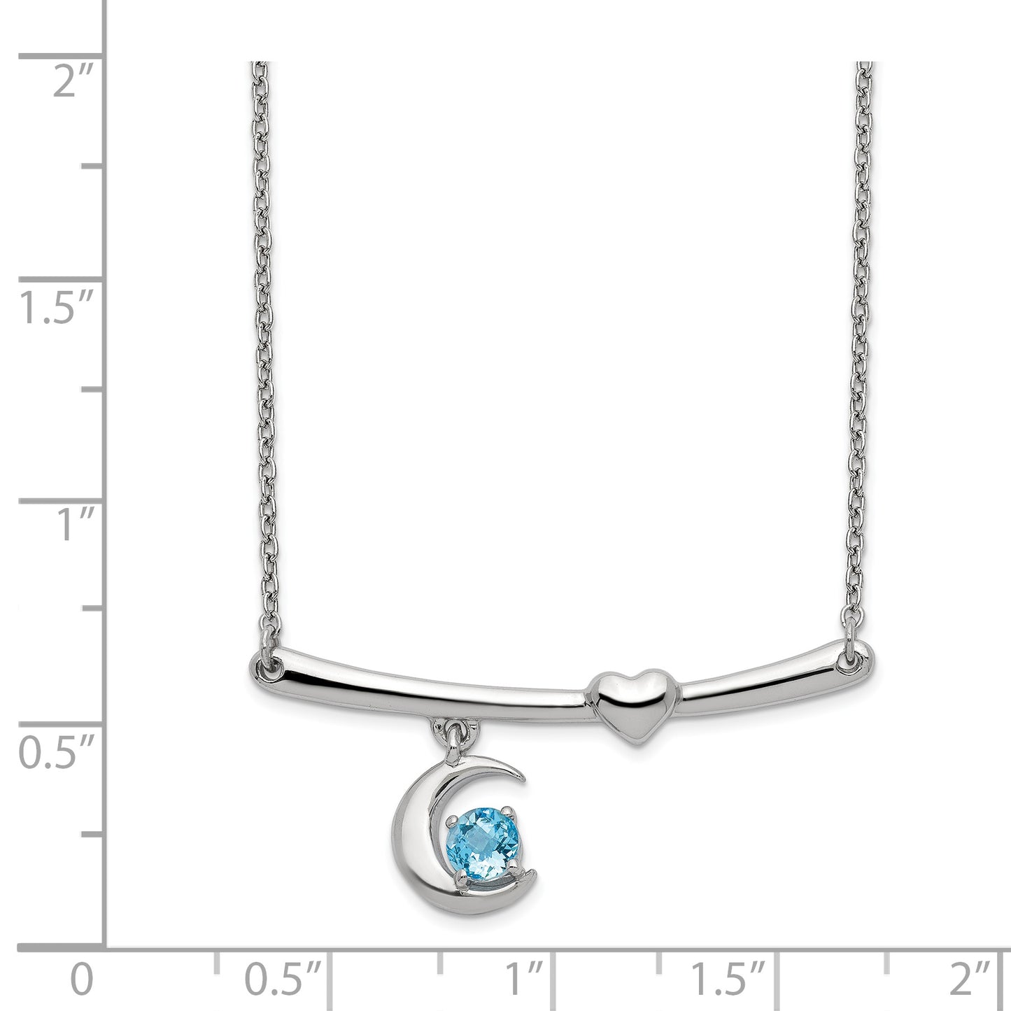 Sterling Silver Rhod-Plat Swiss Blue Topaz Moon W/2.25In Ext Necklace