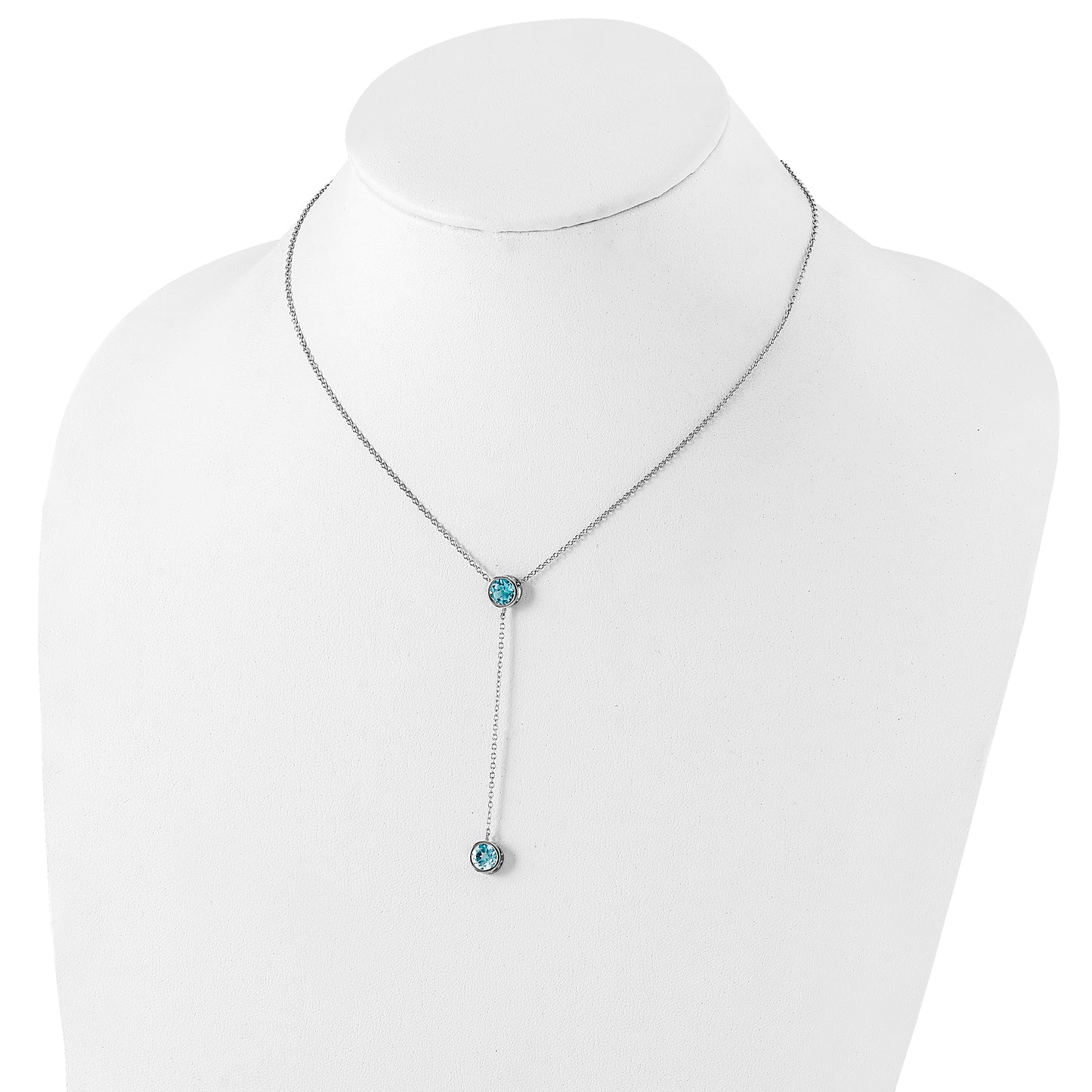 Sterling Silver Rhodium-Plated Blue Topaz W/ 2In Ext. Y-Necklace