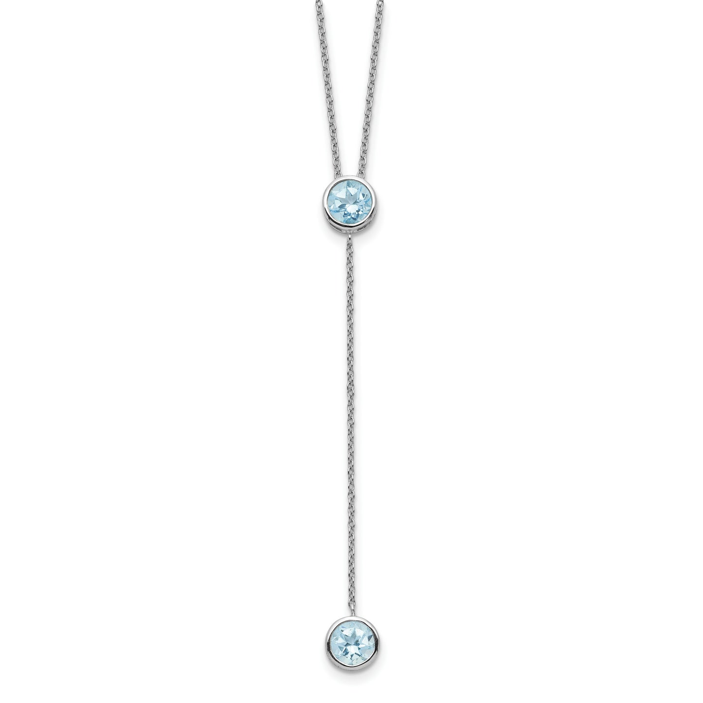 Sterling Silver Rhodium-Plated Blue Topaz W/ 2In Ext. Y-Necklace