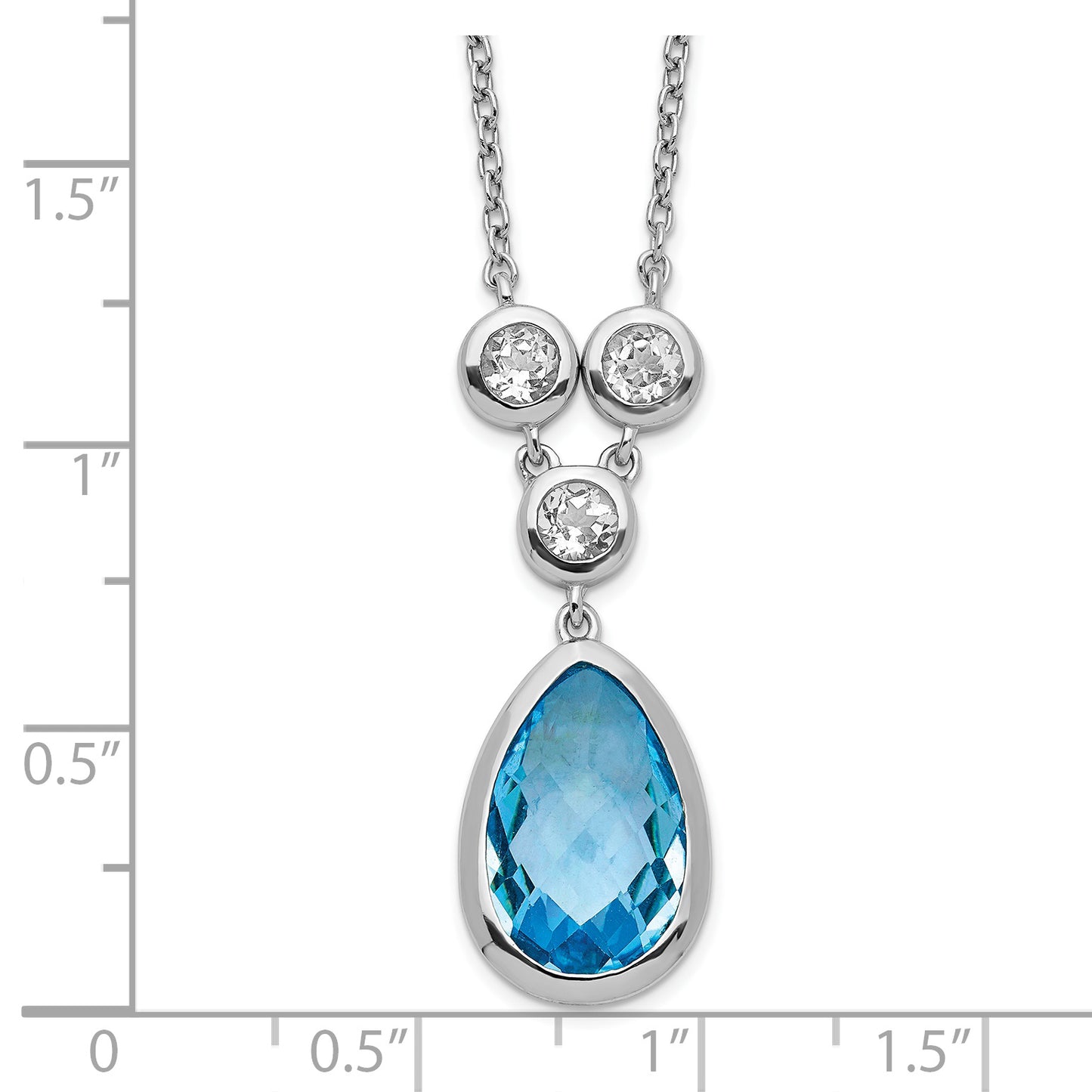 Sterling Silver Rhodium-Plated White & Blue Topaz W/ 2In Ext. Necklace