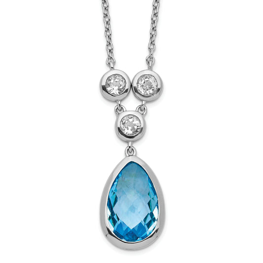 Sterling Silver Rhodium-Plated White & Blue Topaz W/ 2In Ext. Necklace