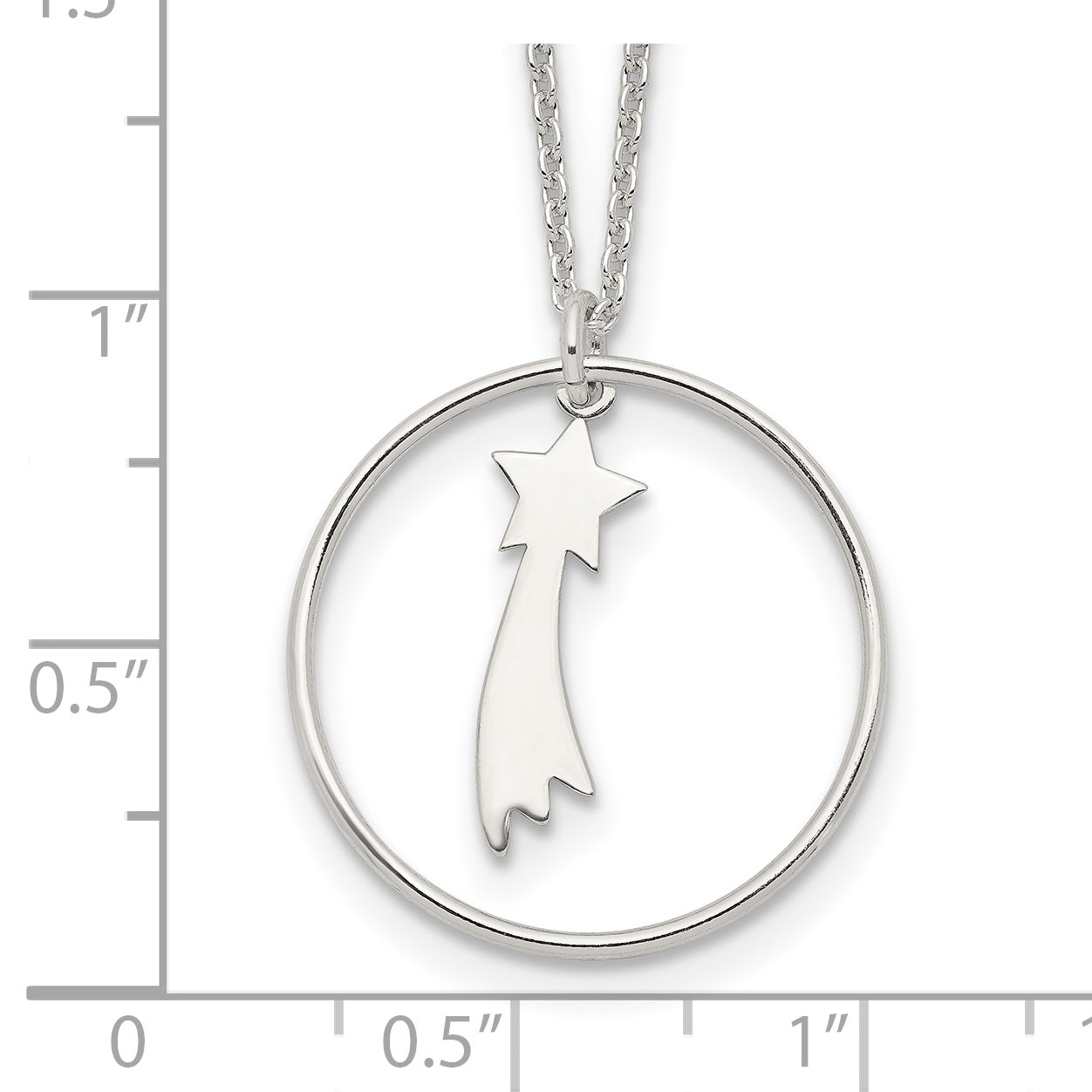 Sterling Silver Polished Shooting Star Circle Pendant Necklace