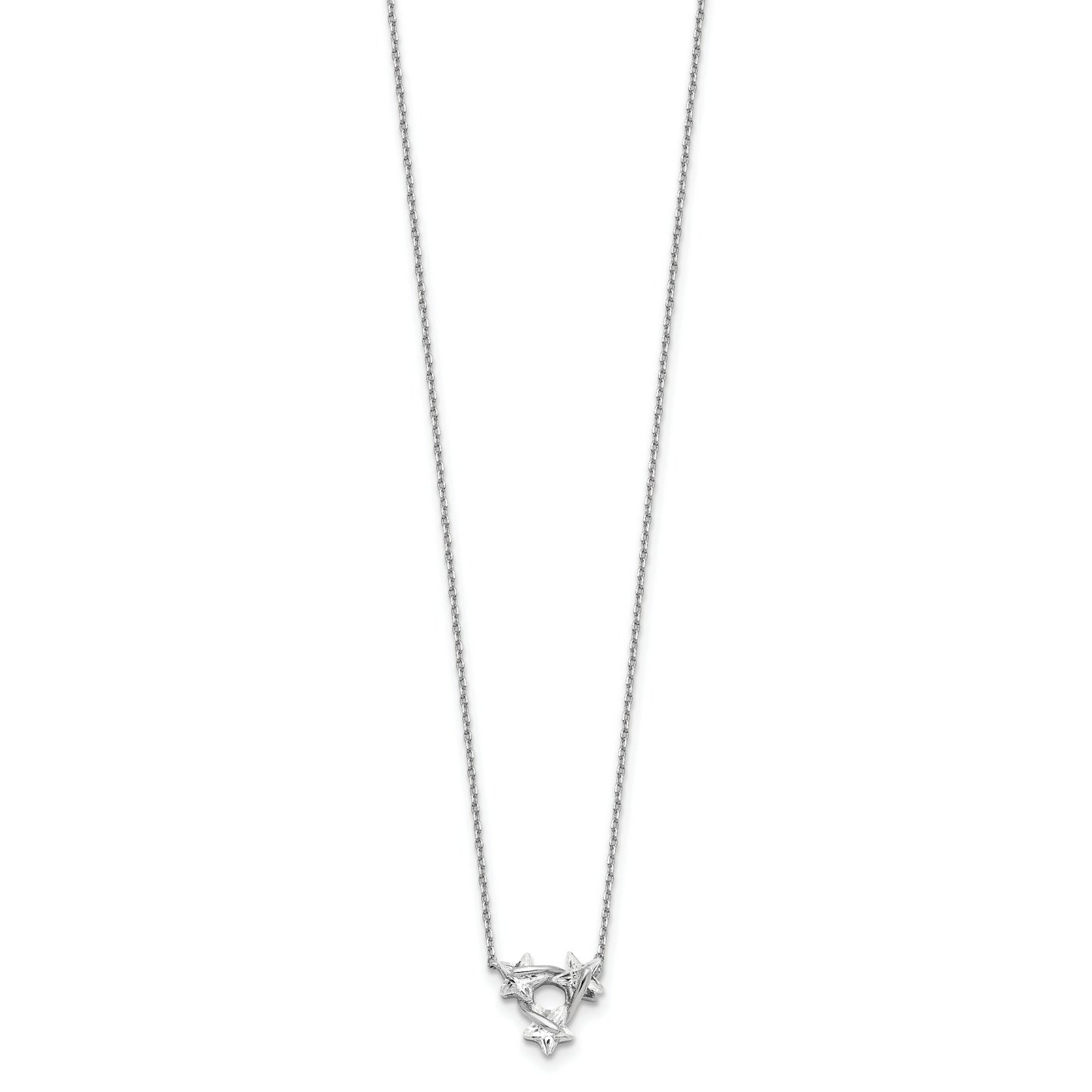 Sterling Silver Rh-Plated Triple Cz Star W/ 1.25 Ext. Pendant Choker